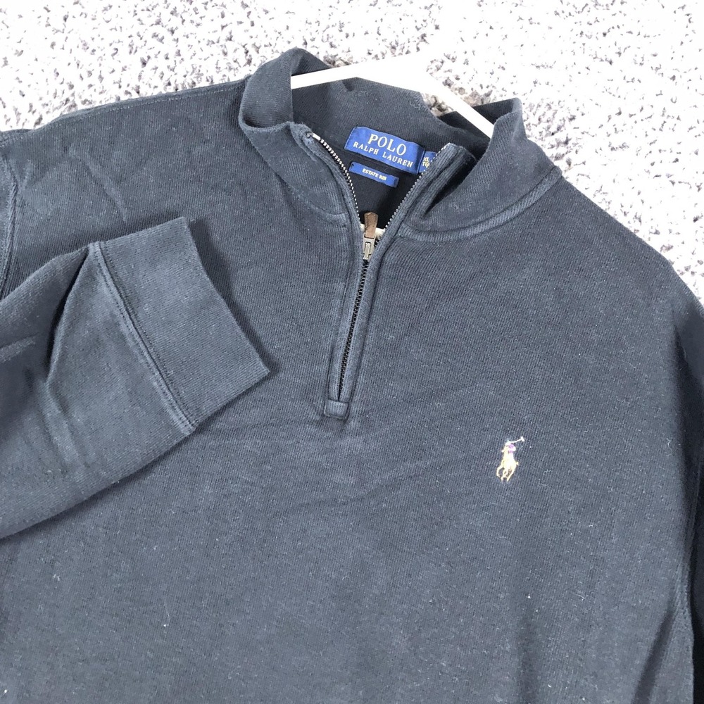 Polo Ralph Lauren Sweatshirt Mens XL Black Estate Rib 1/4 Zip Mock Neck Pullover